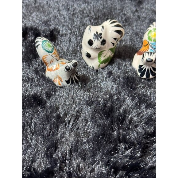 Tonala Mexico Folk Art Ceramic Miniture Animal Figurines With Floral Accents - Picture 1 of 9